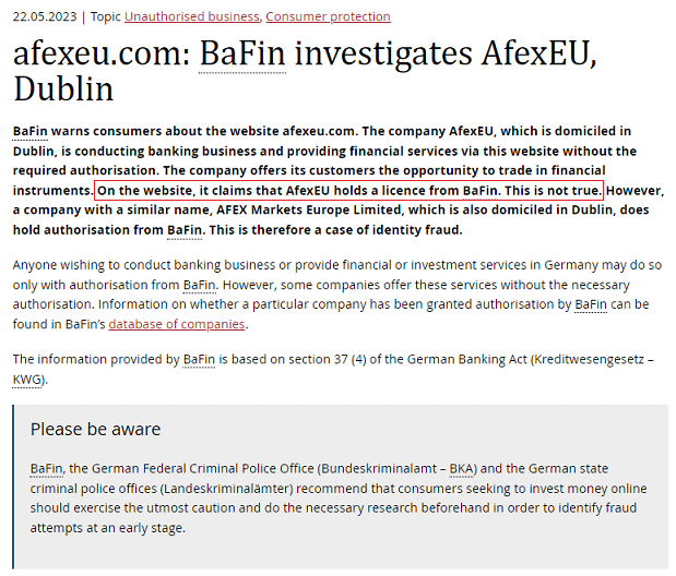 AfexEU_BaFIN_warning